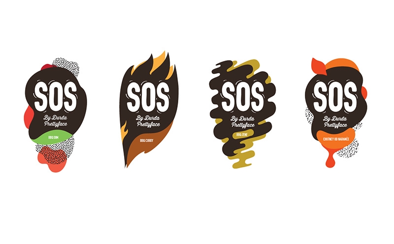 調味品包裝設計四種不同的酸甜口味&mdash;&mdash;燒烤粉、燒烤咖喱醬、燒烤芥末醬和酸辣粉