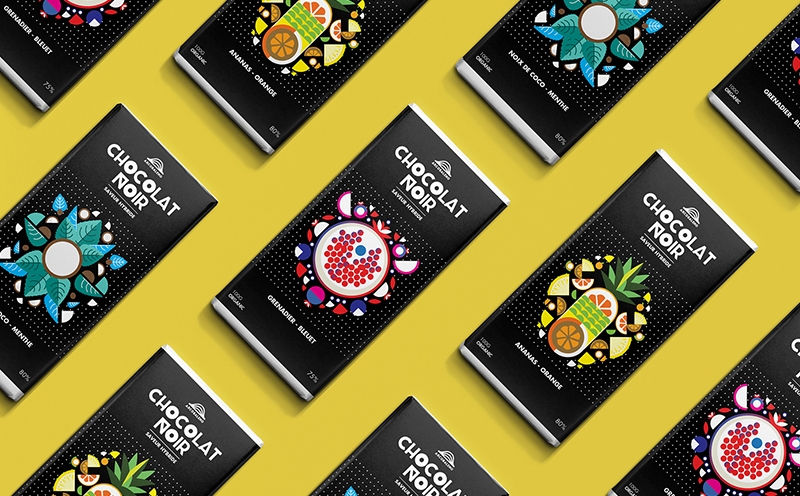 巧克力插畫包裝，采用扁平水果的插畫風格為產品做系列產品包裝