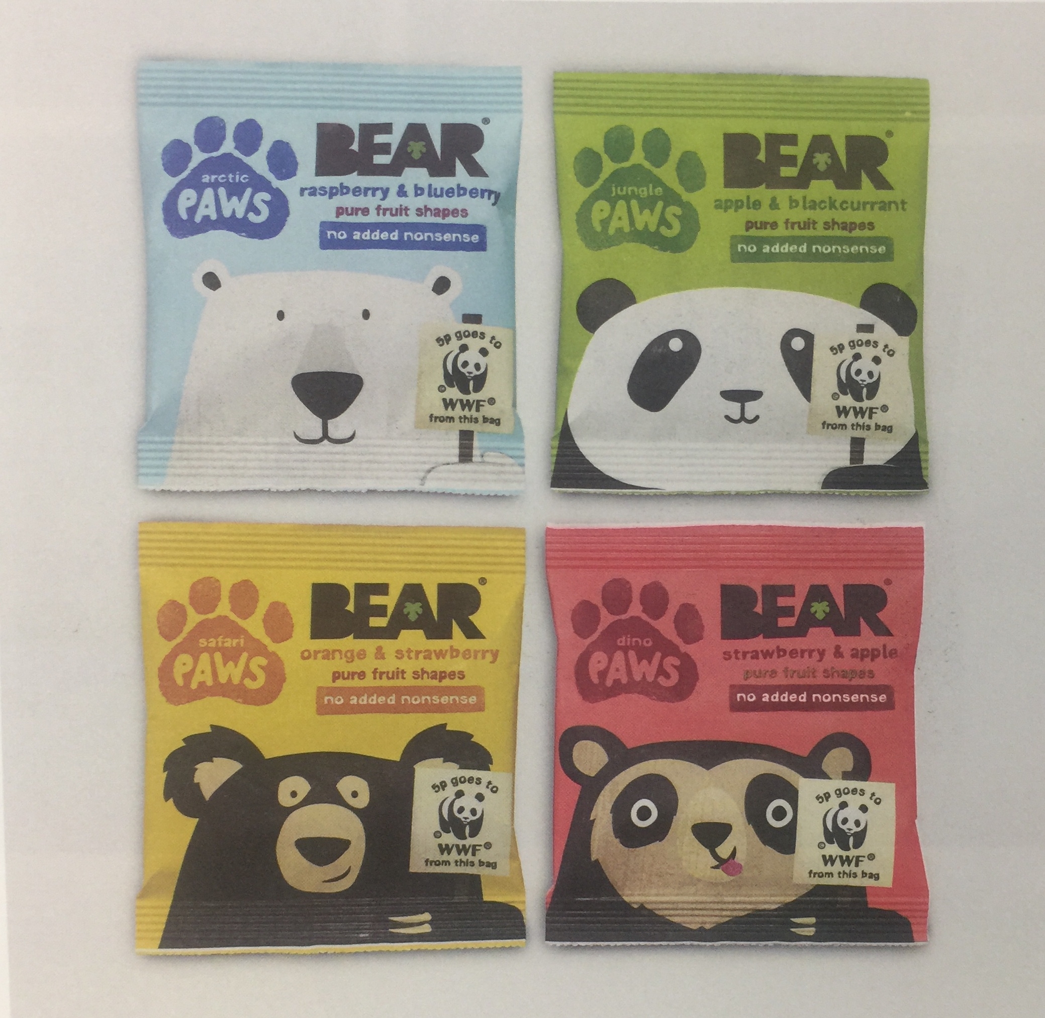 限量版的眼鏡熊、北極熊、懶熊和熊貓水果干包裝設計